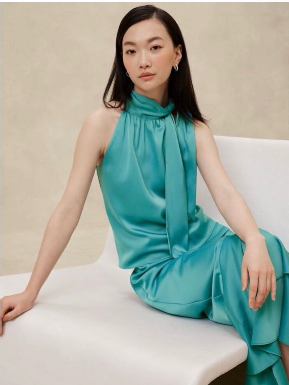 Banana Republic Turquoise Asymmetrical Satin Maxi Dress